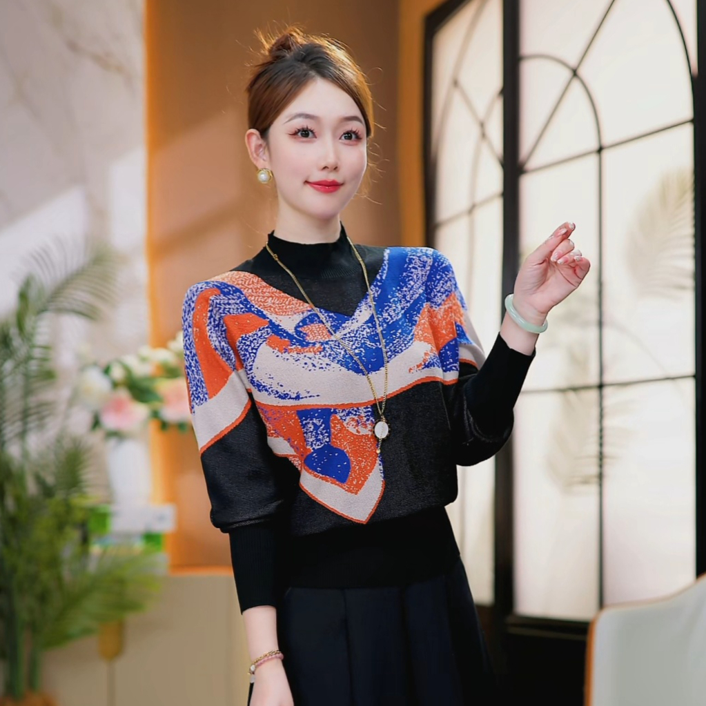 清晨曙光~立体提花宽松显瘦百搭针织衫毛衣内搭半高领打底衫秋冬