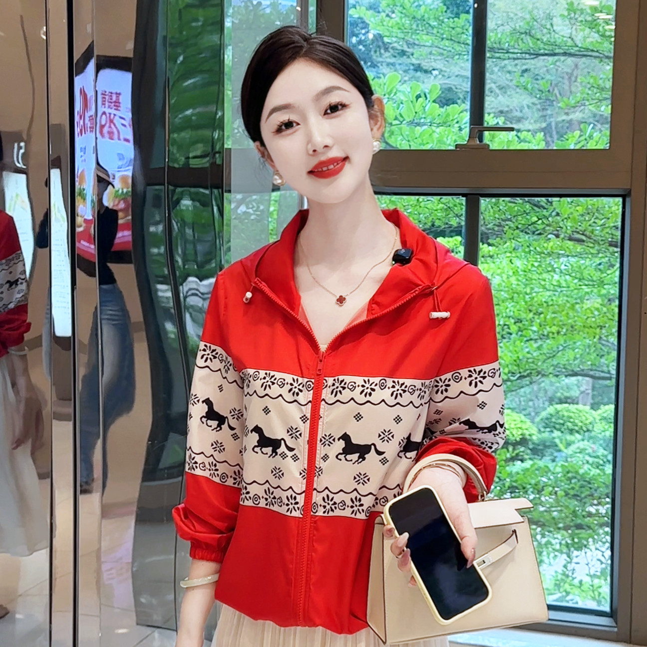 现货 马踏迎春 UPF50+防紫外线轻薄印花时尚防晒衫洋气宽松夏外套