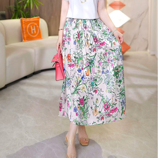 现货【梅小姐】花苑朵朵~松紧腰百搭半身裙碎花中长A字裙2025夏