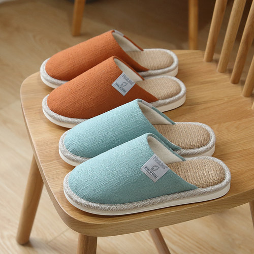包头亚麻秋冬季厚底防臭棉拖鞋