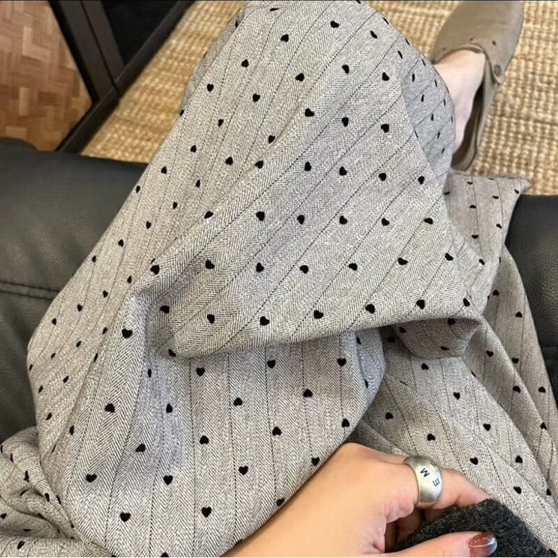 夏季绵绸裤子女宽松休闲复古印花长裤居家睡裤慵懒风遛弯阔腿裤
