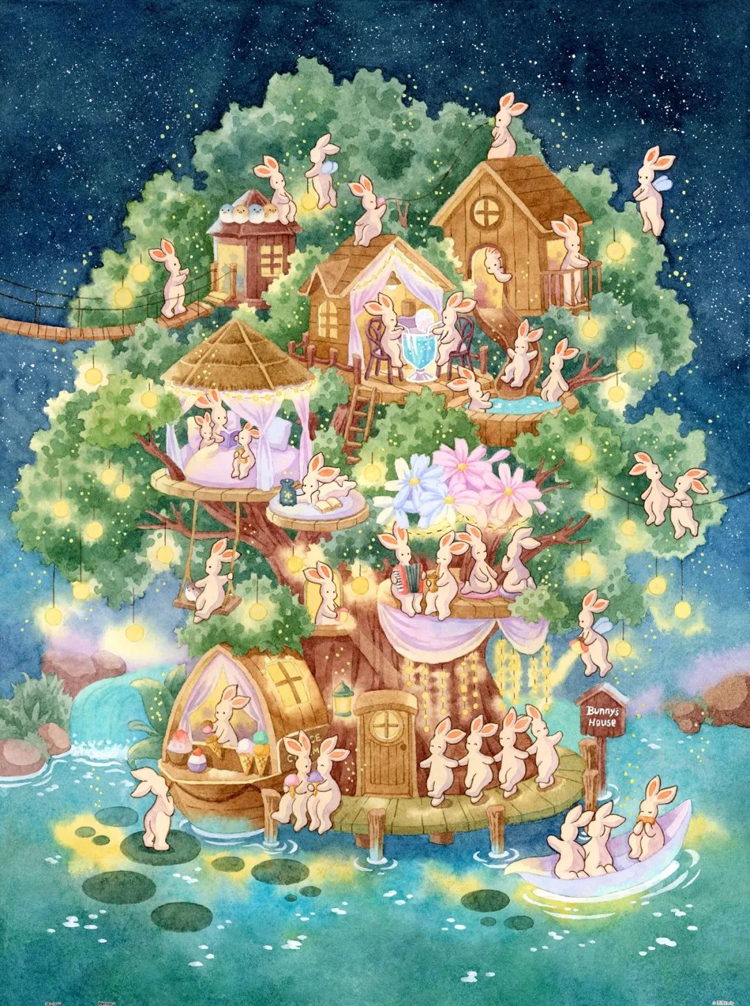 现货 3d-jp 塑料/塑胶平面拼图 兔崽崽系列 夏夜水屋 1200片 3djp