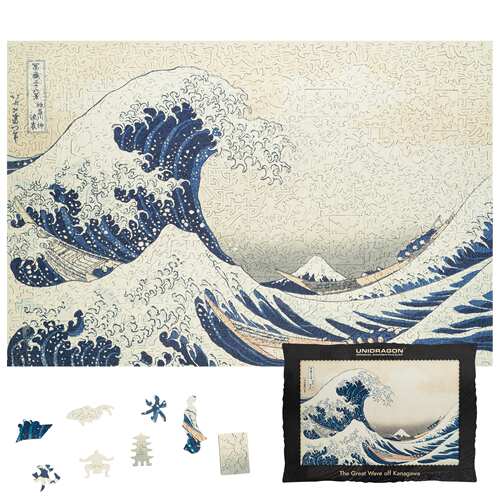 现货 俄罗斯进口UNIDRAGON木质异形切割拼图 神奈川冲浪里 1000片