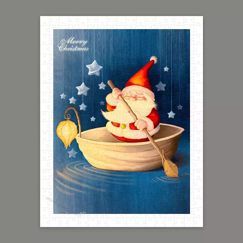 绝版现货 3D-JP塑料平面拼图 俏皮圣诞老人 扁舟游湖 300片 3djp