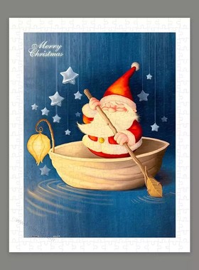 绝版现货 3D-JP塑料平面拼图 俏皮圣诞老人 扁舟游湖 300片 3djp