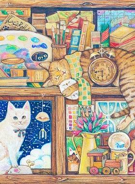 绝版现货 3D-JP 塑料平面拼图 棉花狮 喵喵收藏家 猫 600片 3djp