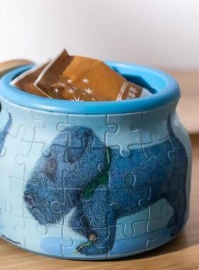 绝版 3D-JP塑料立体收纳罐拼图 走向春天的下午 小卷毛 64片 3djp