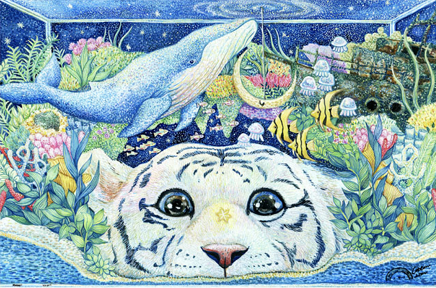 绝版现货 3D-JP塑料平面拼图 棉花狮 白虎的水族世界 600片