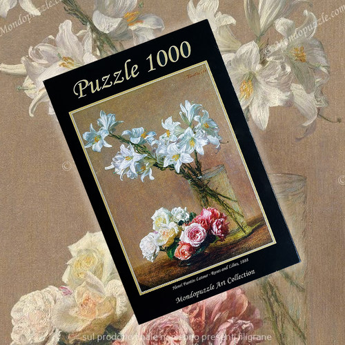 现货 意大利Mondo拼图 Fantin-Latour 玫瑰与百合 1000片+相框