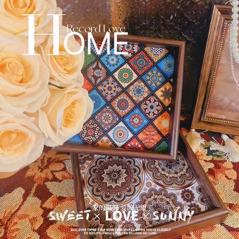 波西米亚复古木质托盘高级感家用桌面钥匙香薰摆件收纳置物盘茶盘,家居饰品,香薰托盘,淘宝优惠券,粉丝福利购,淘宝优惠卷