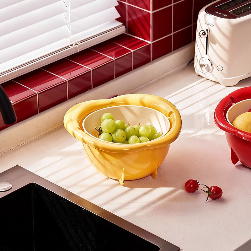 苹果双层沥水篮洗水果神器厨房洗菜篮子家用客厅高颜值精致小果盘,餐饮具,洗菜盆/沥水篮/漏水筛,淘宝优惠券,粉丝福利购,淘宝优惠卷