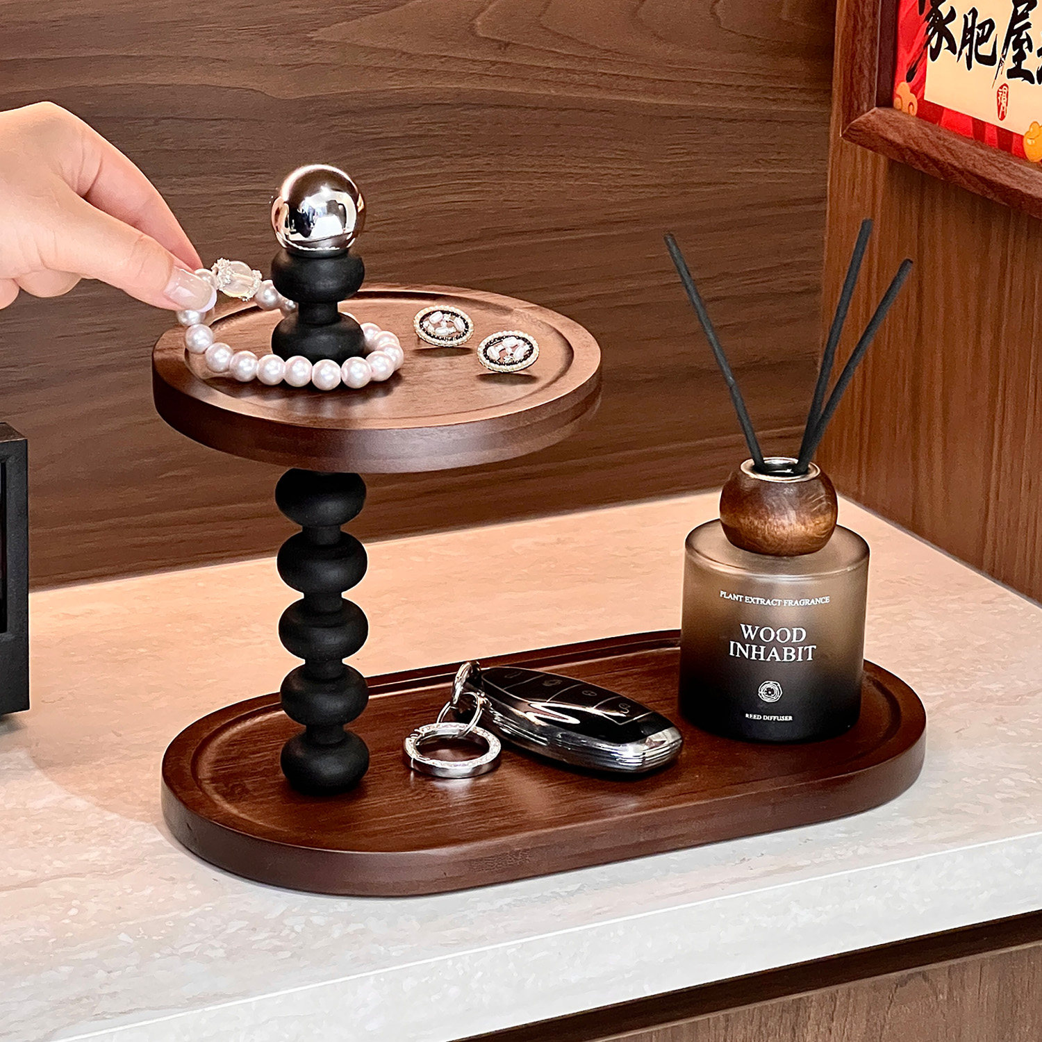 中古风桌面置物架玄关多层收纳架图片