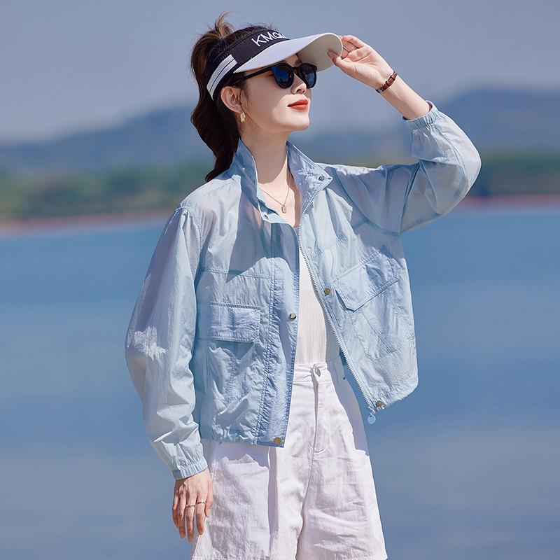 小个子蓝色防晒衣女士2025夏季新款宽松轻薄时尚短款外套好看上衣