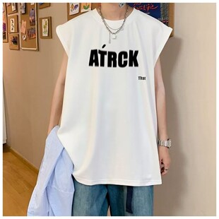 夏季 棉质圆领百搭宽松型潮流套头青春流行背心文艺慵懒汗背心男