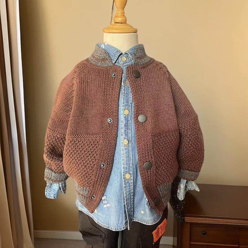 贝锦手编羊毛马海棒球服编织儿童毛衣/针织衫