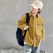 大童男装 外套黄 一米二三四五六年级七八九十岁小孩春衣服格子衬衫