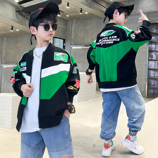 中大童男装一米二三四五六年级七八九十岁小孩上春衣棒球服外套绿