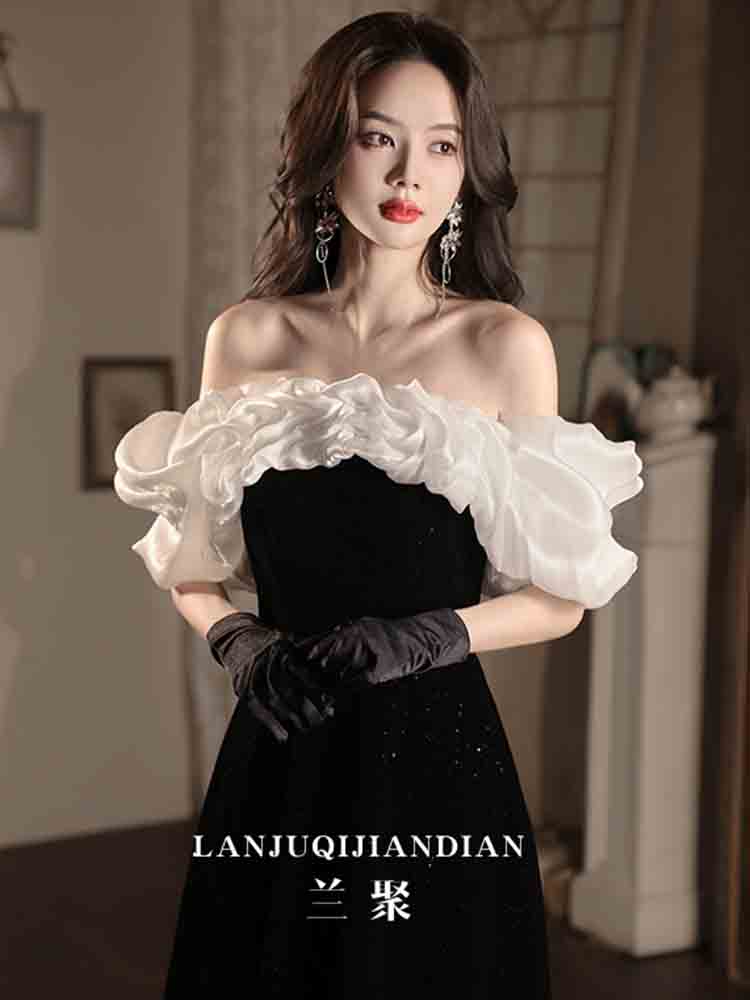 Black summer elite velvet evening dress
