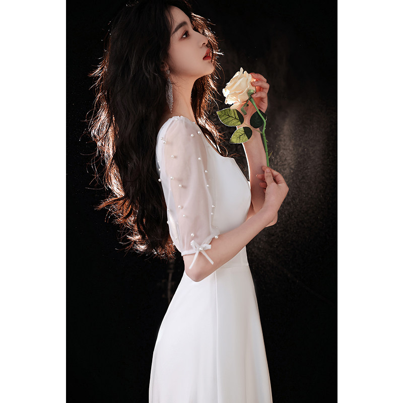 白色小礼服平时可穿名媛约会仙气高贵轻婚纱订婚连衣裙领证小白裙