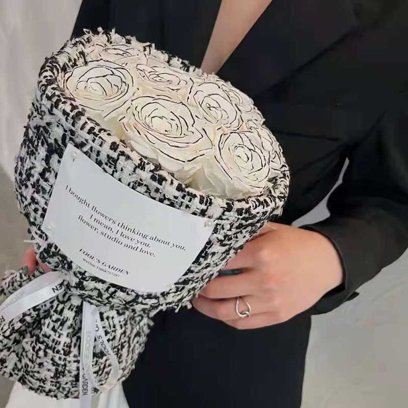 香奈儿小香风眼线永生花玫瑰花束北京鲜花速递同城生日送爱人礼物