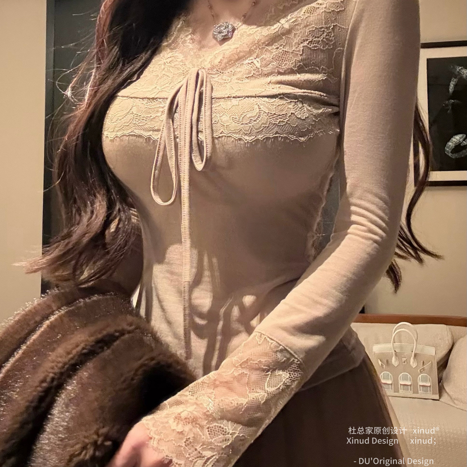 杜总家 温香入怀*原创性感纯欲精致V领蕾丝打底衫内搭上衣女秋冬