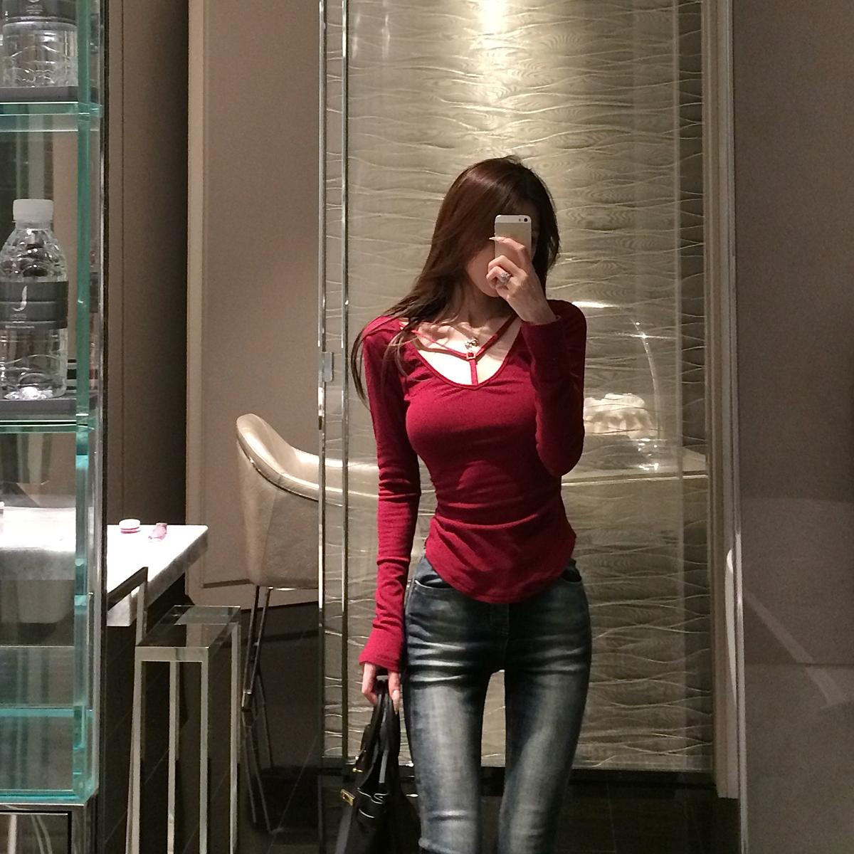 杜总家 巨显瘦！巨撩！原创新款氛围性感纯欲酒红色性感内搭上衣