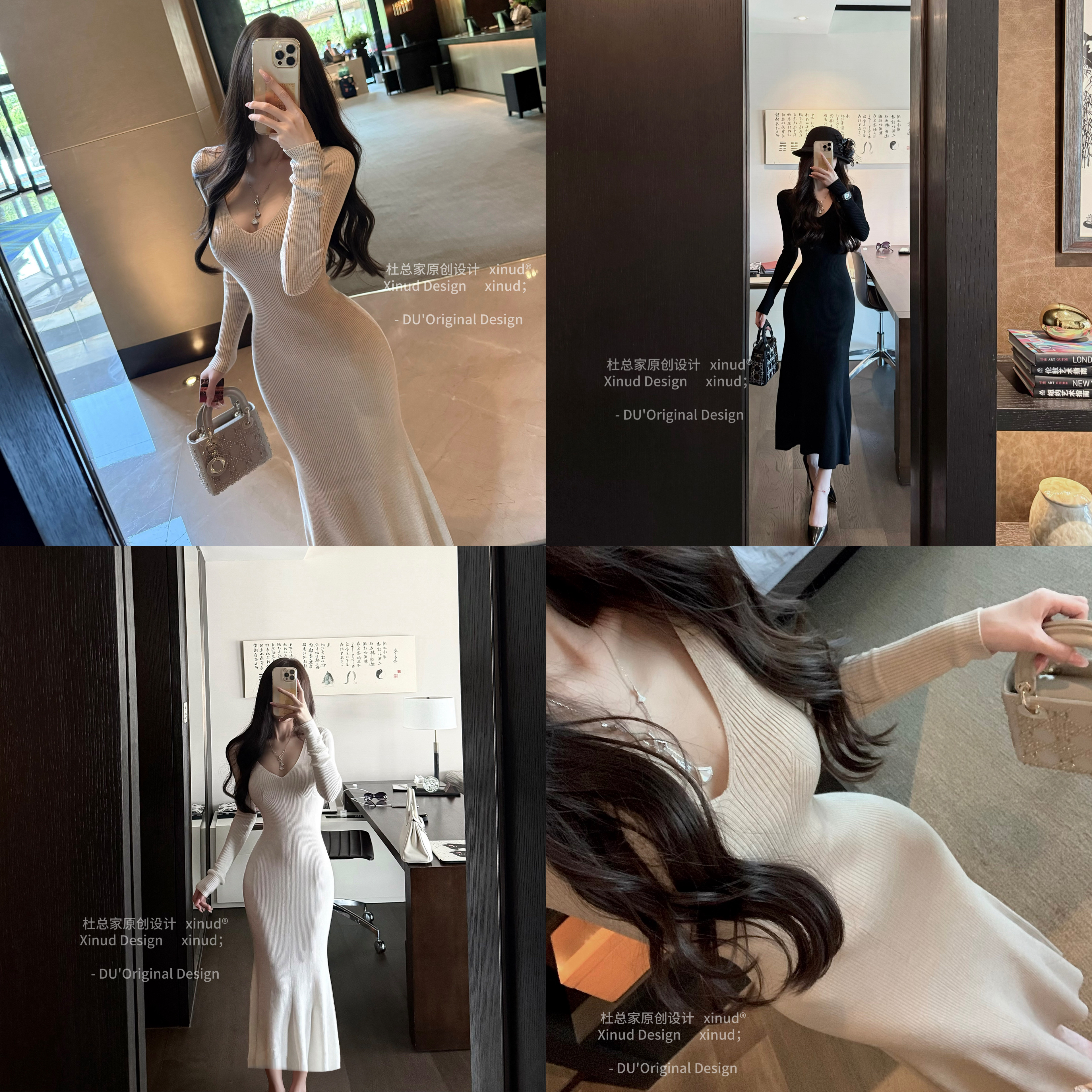 曲线长裙搭所有*桑蚕丝羊毛气质包臀显身材鱼尾内搭针织连衣裙女