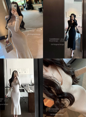 曲线长裙搭所有*桑蚕丝羊毛气质包臀显身材鱼尾内搭针织连衣裙女