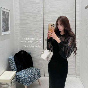 原创温婉气质长袖 缪斯 蕾丝徐妍风收腰显身材包臀裙 行走 杜总家