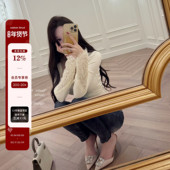 杜总家 上衣 女收腰显身材长袖 貌美天菜 原创秋冬松弛感U领蕾丝袖