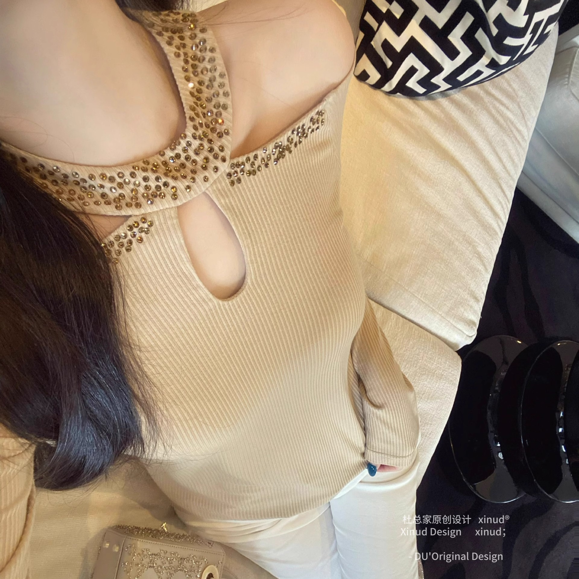 杜总家 野生玲珑*原创挂脖烫钻法式设计感古早名媛性感显瘦女上衣