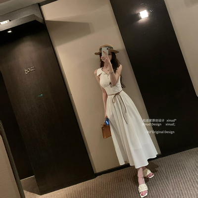 杜总家 大学印象*原创高知感修身显身材白色衬衫长连衣裙气质简约
