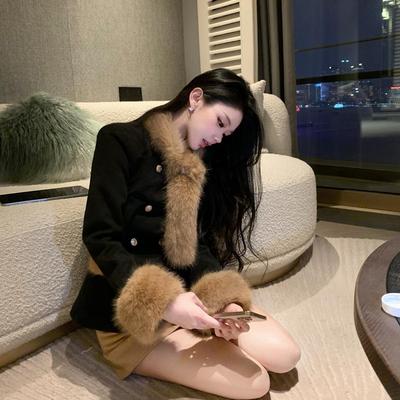 杜总家 世家财阀女*原创小香风收腰英伦风西装带毛领千金感外套冬