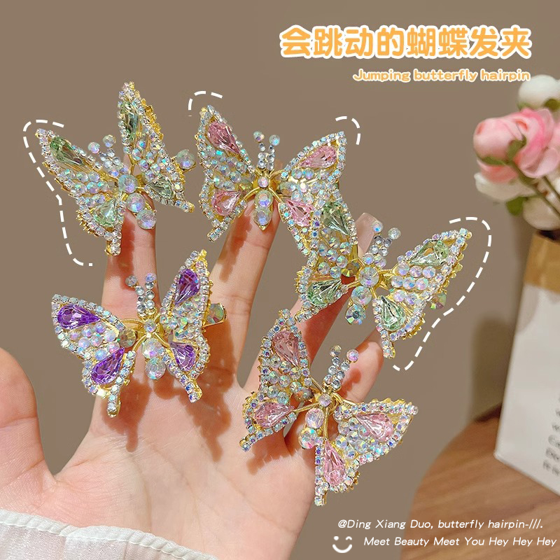 儿童发夹会动的水钻蝴蝶结发卡发饰女童可爱侧边碎发刘海夹子头饰