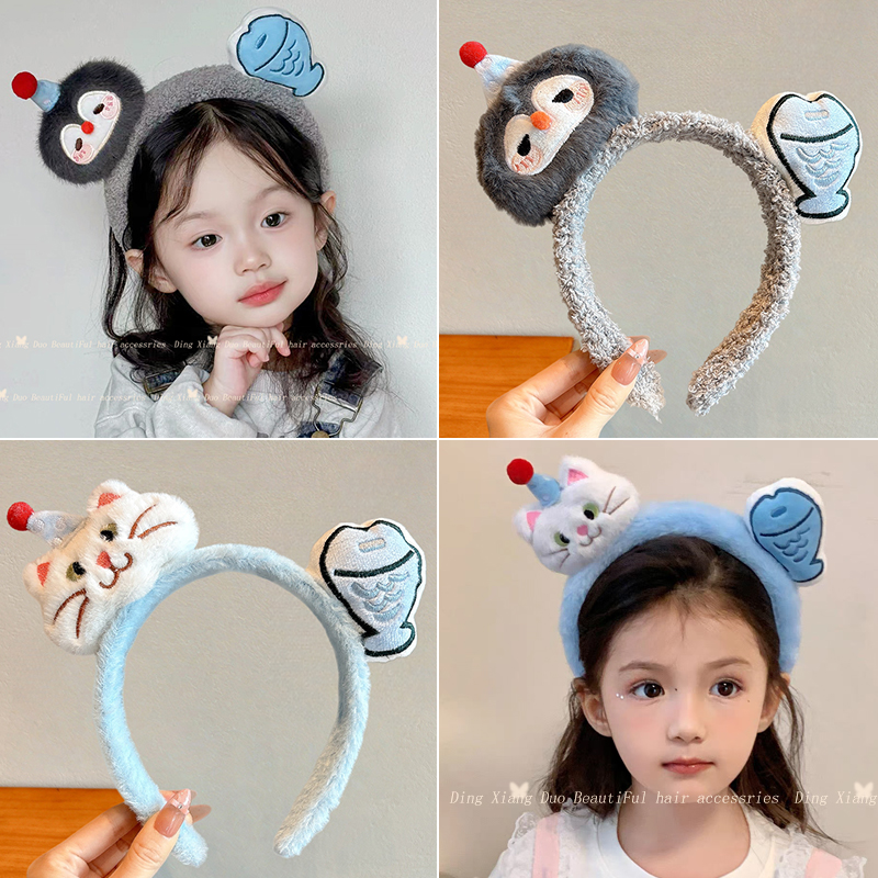 儿童卡通毛绒发箍2025新款女童秋冬洗脸头箍高颅顶防滑压发卡头饰