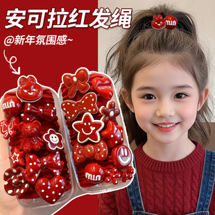 儿童发绳新年安可拉红蝴蝶结发圈女童高弹力不伤发橡皮筋头绳头饰