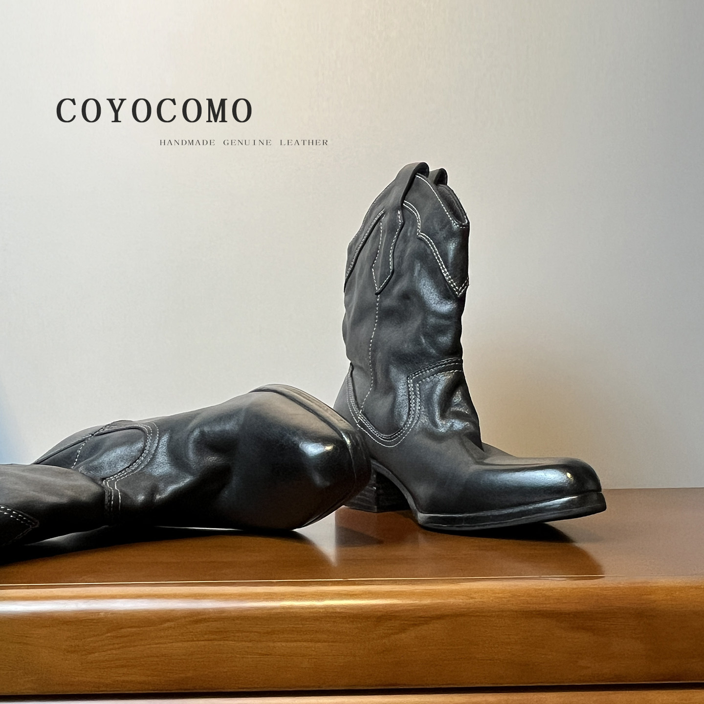 意大利水洗马皮~黑色复古马丁靴女2025秋冬西部靴牛仔靴英伦短靴,女鞋,西部靴,淘宝优惠券,粉丝福利购,淘宝优惠卷