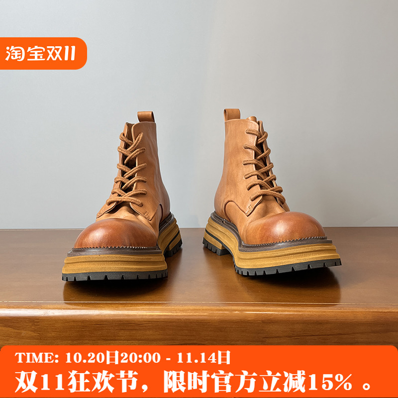 欧货牛皮复古机车靴女款马丁靴