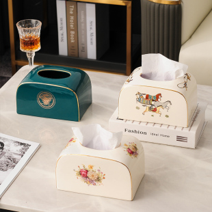 新品 陶瓷 抽纸盒家居装 饰摆件轻奢现代简约餐厅家用P桌面创意欧式