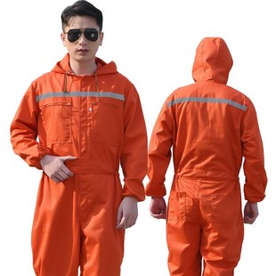 男防污劳保服全身防护夏U季 精选连帽连体工作服套装 厂服柔软舒适