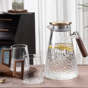 新品 玻璃杯冷水壶耐热家用套装 客厅茶几J凉水壶木把茶杯水具新款