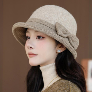 秋冬季帽子女士复古时尚英伦礼帽民国风妈妈中式优雅洋气渔夫盆帽