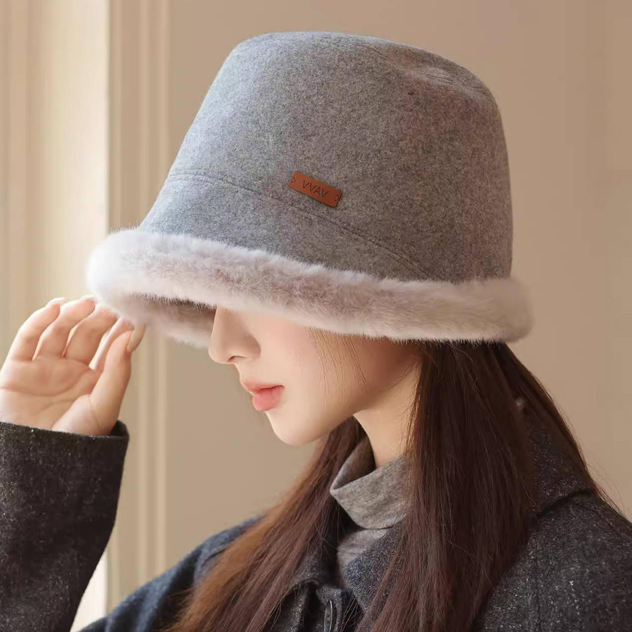 渔夫帽女秋冬季毛呢保暖水