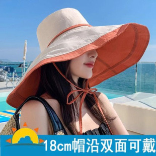 超大遮阳渔夫帽大沿女夏遮脸大帽檐防晒帽子防紫外线太阳沙滩海边