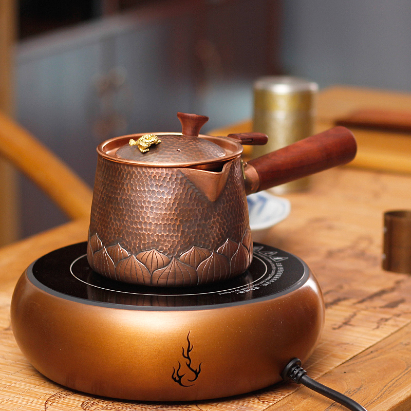 清沁堂纯紫铜手工茶杯茶漏一体两用煮茶器分茶器大容量侧把公道杯