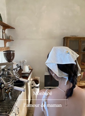 monbebe韩国进口亚麻刺绣小花奶白法式复古头巾凹造型夏日时髦