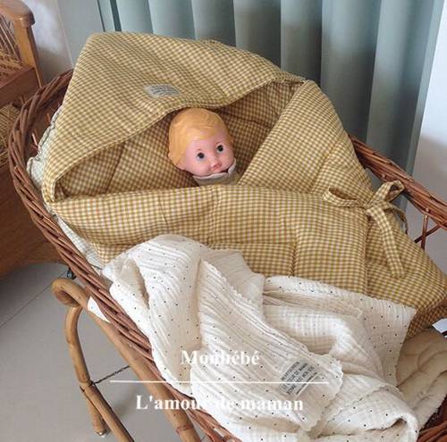 monbebe婴儿抱被格纹抱毯待产包宝宝用品