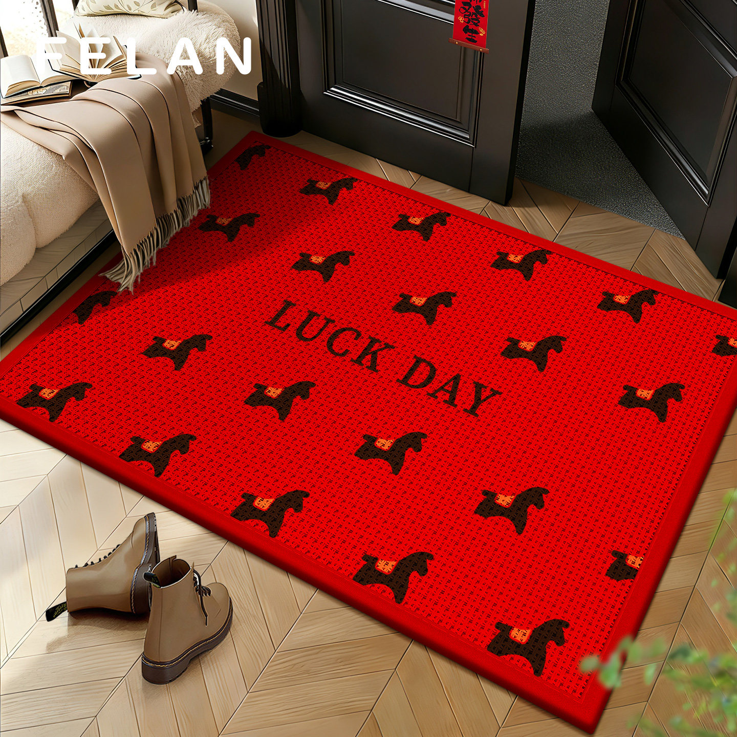 2026新款红色马年好运入户地垫家用耐脏防滑门垫进门专用除尘地毯,居家布艺,入户地垫,淘宝优惠券,粉丝福利购,淘宝优惠卷