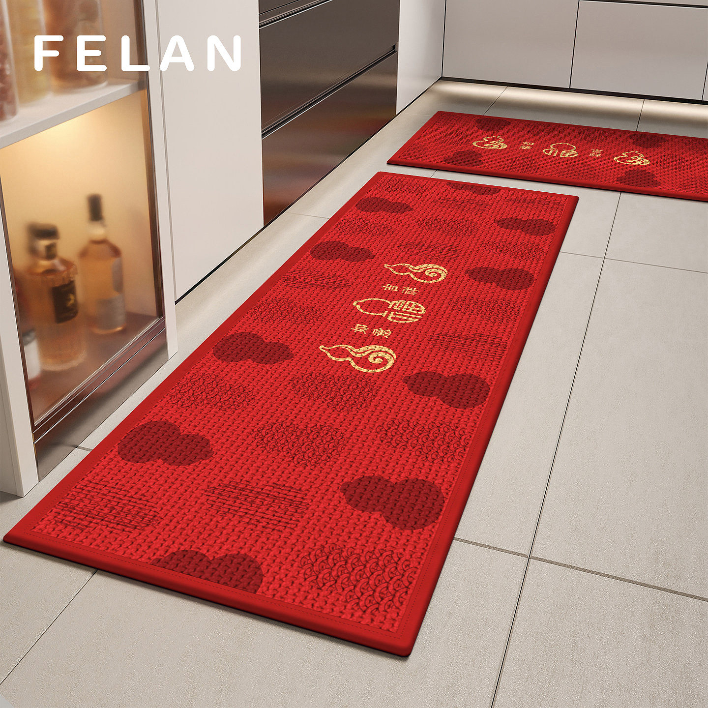 红色马年厨房地垫防滑吸水厨房转角地毯2026新款免洗耐脏可擦脚垫,居家布艺,厨房地垫,淘宝优惠券,粉丝福利购,淘宝优惠卷
