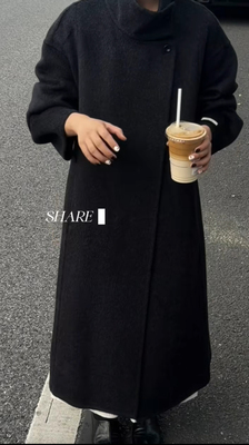 2025新款双面羊绒大衣女中长款立领宽松羊毛大衣呢外套气质百搭女